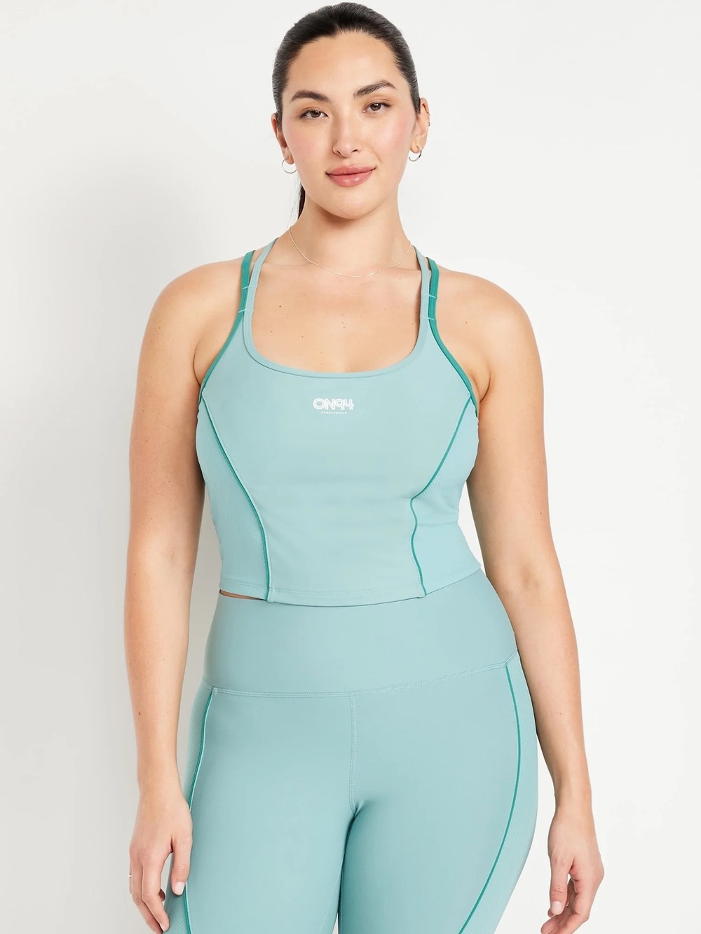 ON94 Old Navy Teal Turquoise Contrast Strap Sports Bra Work Out Crop Top- Medium